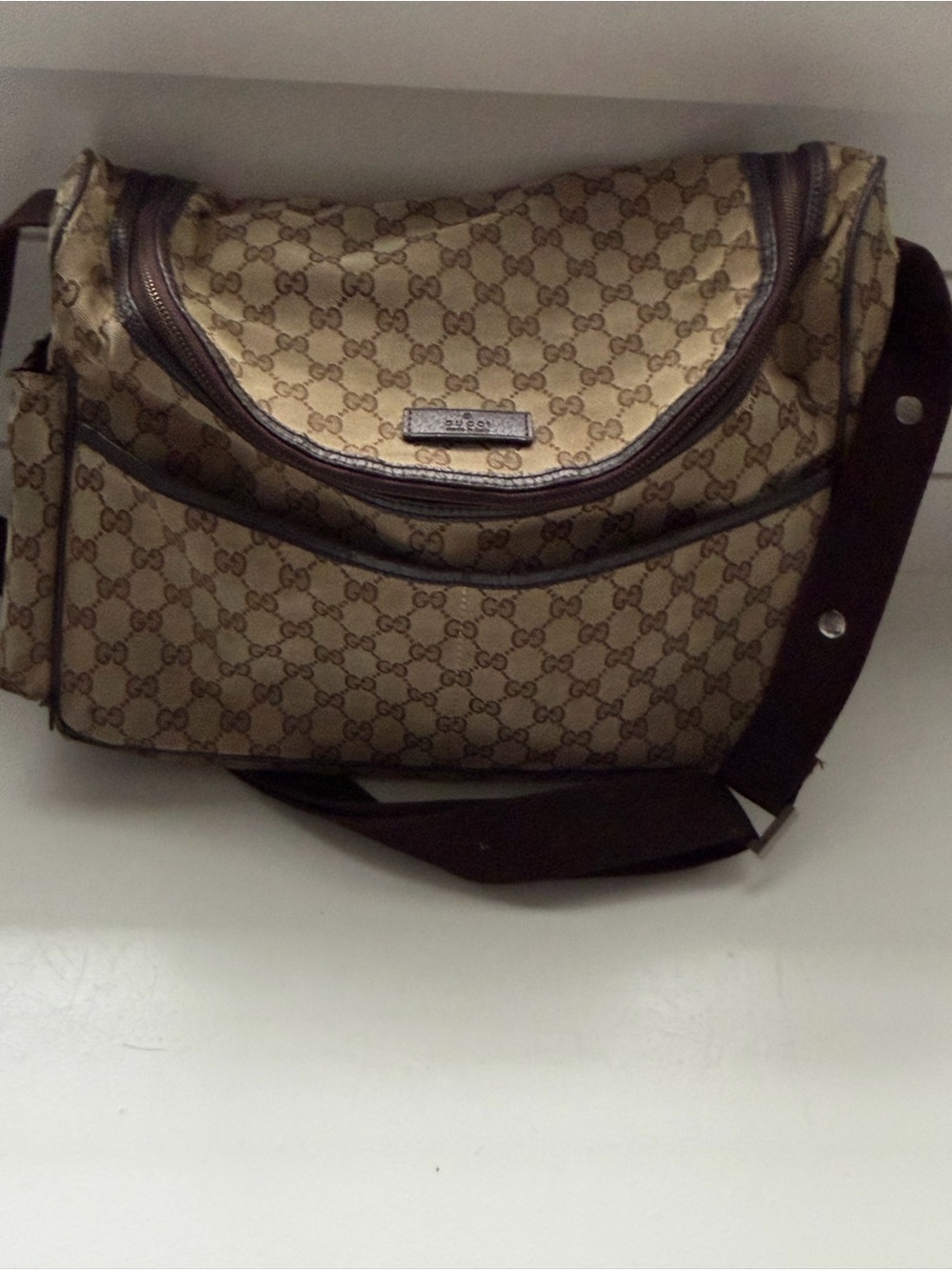 Gucci Beige GG Canvas Crossbody Messenger Bag with Brown Strap - Picture 6 of 8